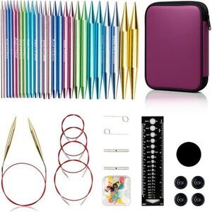 Interchangeable Aluminum Circular Knitting Needles Set - 13 Pairs of 4